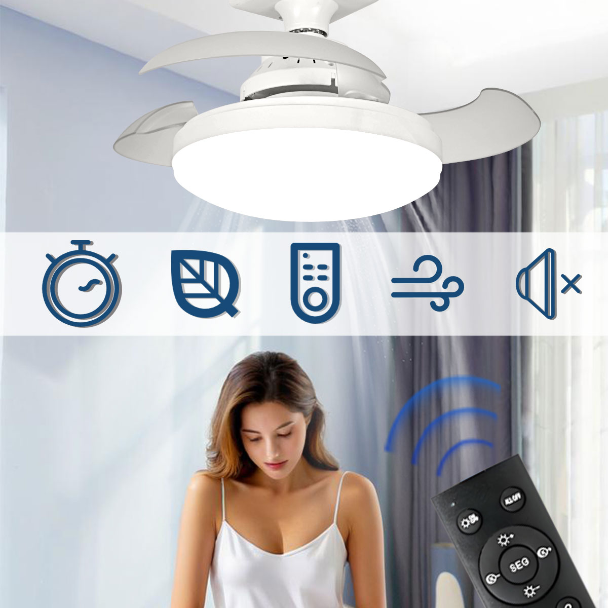 Smart Bathroom Fan - Three-Color Dimming LED E27 Ceiling Fan