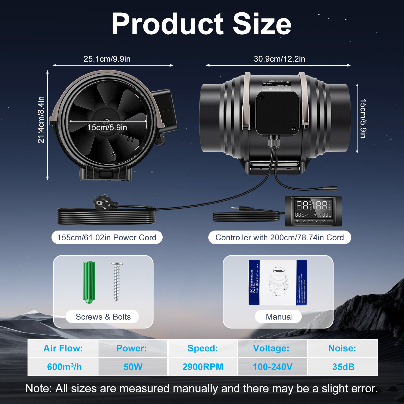 150mm Inline Duct Fan with Tem - огляд і ціна Smart Bathroom Fan
